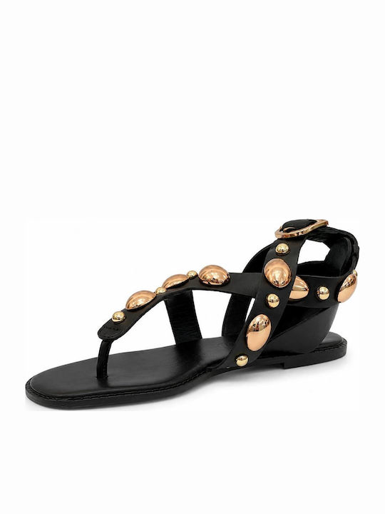 Leather Women's Flat Sandals Black