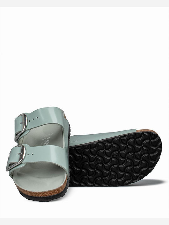 Big Buckle Leather Women's Sandals Green