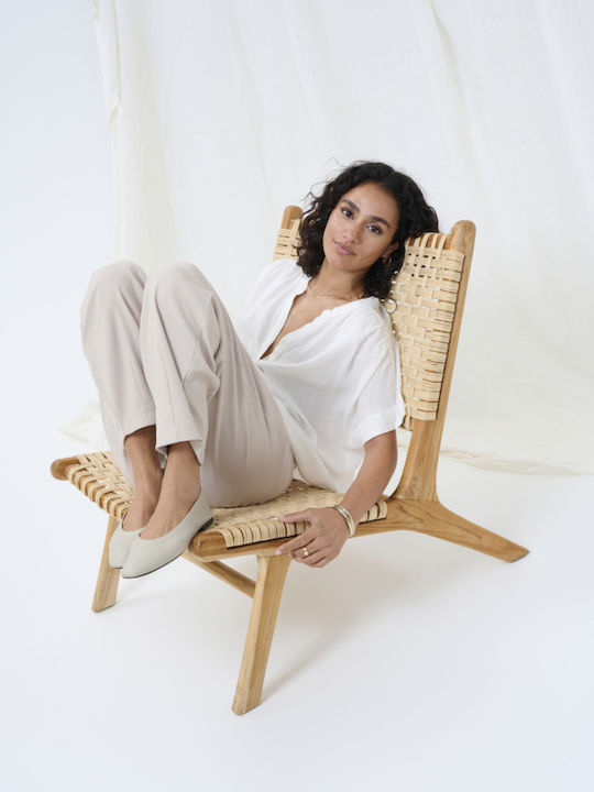 Damen Sommer Leinen Top Drapierung Ivory