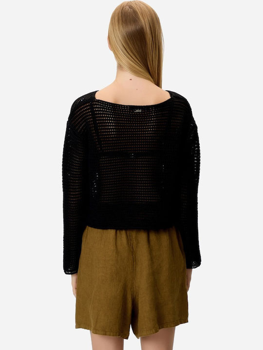 Γυναικείο Crop Top Βαμβακερό Μακρυμάνικο Μαύρο