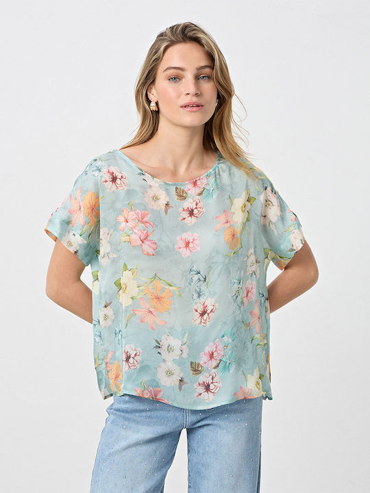 Women's Short Sleeve Floral Blouse Mint