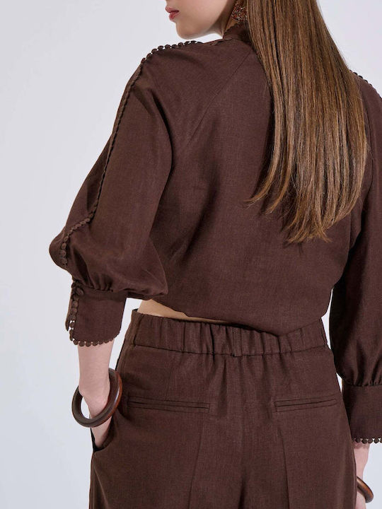 Women's Linen Brown Bermuda Shorts 10-280577-0 Brown S