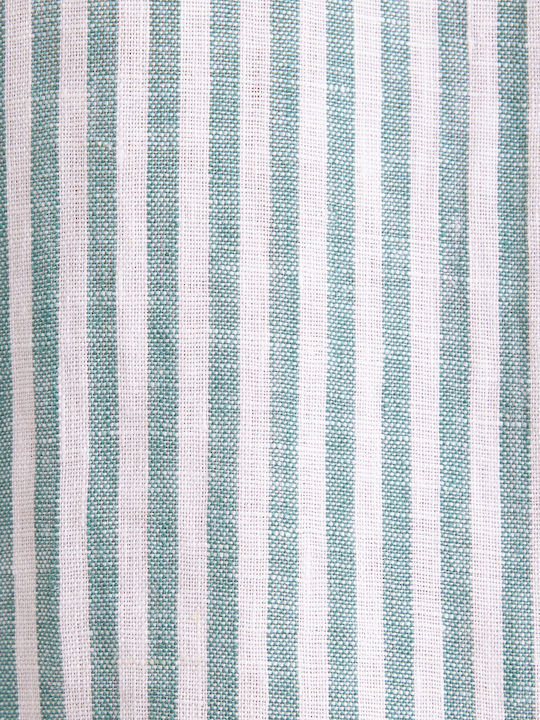 Long Sleeve Linen Shirt in Narrow Fit Striped Turquoise