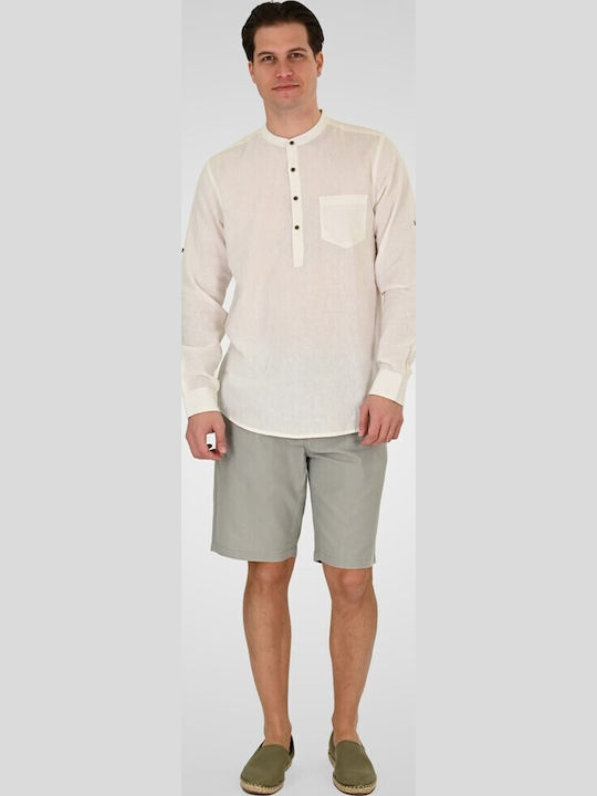 Long Sleeve Linen Shirt in Regular Fit White
