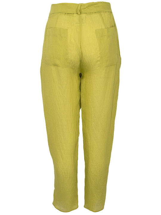 Damen Satin Hose mit Gummiband in Schlank Passform Grün