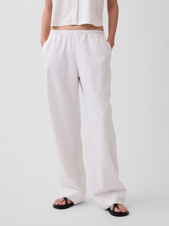Damen Leinenhose mit Gummiband in Entspannte Passform Off-White
