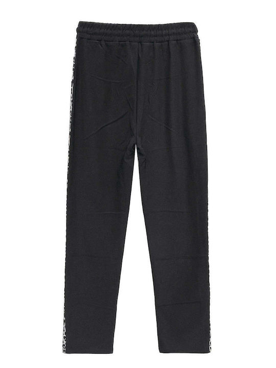 Damen Stoffhose mit Gummiband Leopard Schwarz
