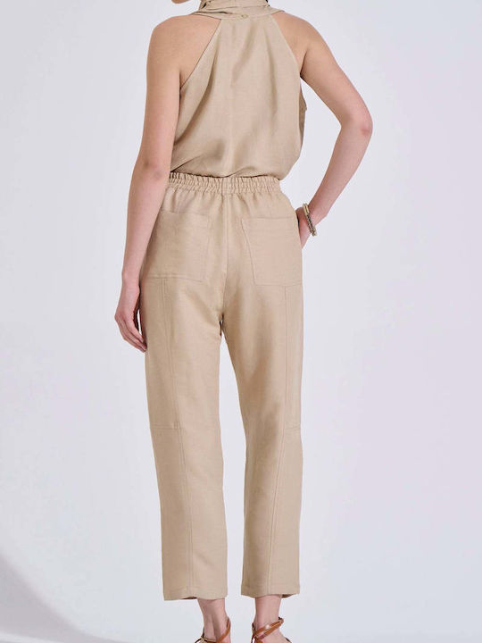 Damen Stoffhose mit Gummiband Beige