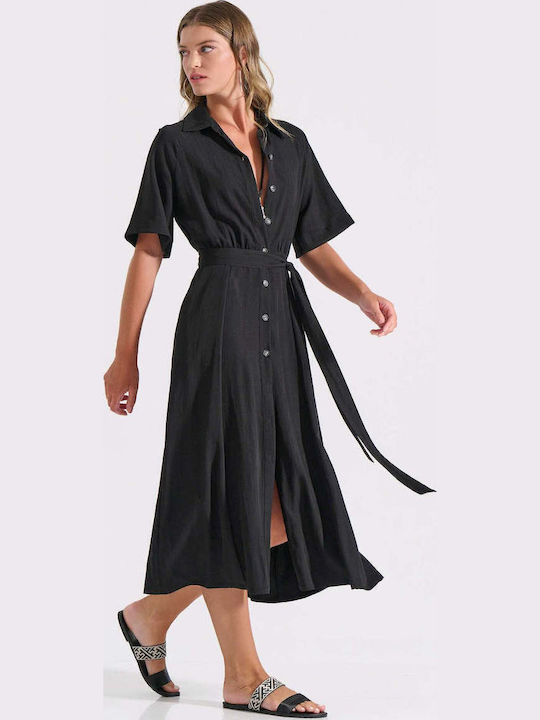 Summer Shirt Dress Black