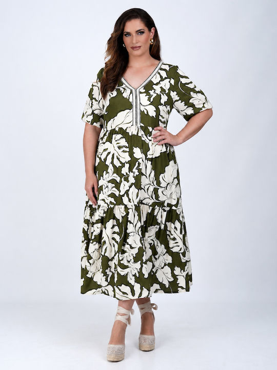 Summer Midi Dress for Wedding - Christening Olive Green