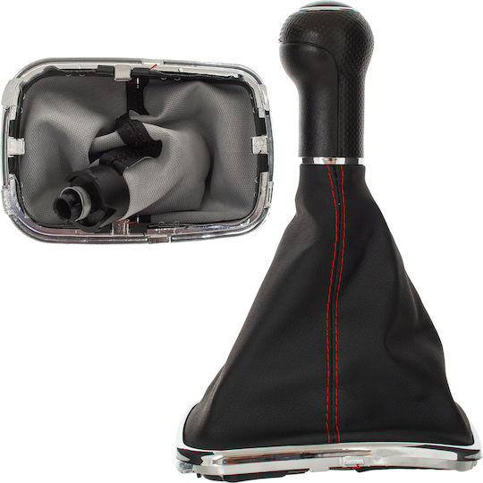 Vw Golf Iv 97-03 Auto Schaltknopf + Schaltmanschette Rote Faden Chrom Rahmen 5-Gang 12mm Loch