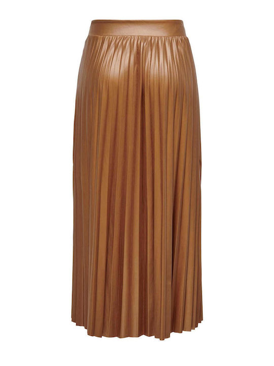 Anina Leather Pleated High-waisted Maxi Skirt Tabac Brown