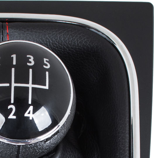 VW Golf V 03-08 Mâner Schimbător Viteze + Manșon Negru Cusături Roșii Cadru Cromat 5 Viteze