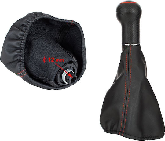 Seat Toledo II 98-06 Schwarzer Schaltknopf + Schwarze Schaltmanschetten Roter Faden Roter Ring 5-Gang