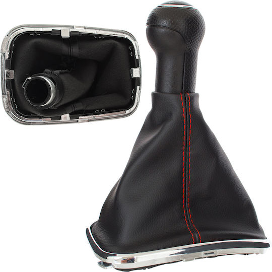 Vw Golf Iv 97-03 Gear Shift Knob + Boot Red Thread Chrome Frame 5 Speed 23mm Hole