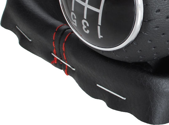 Audi A3 I 8l 96-03 Black Gear Shift Knob + Black Gaiters Red Thread Chrome Ring 5 Speed Reverse At Bottom