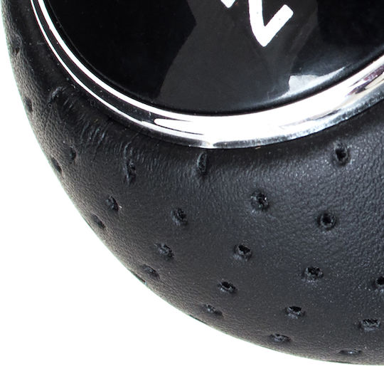 Universal Gear Shift Knob Black Leather + Chrome 5 Speeds