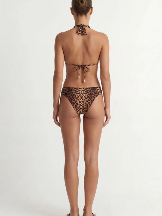 Bikini Slip με Κορδονάκια Medium Brown