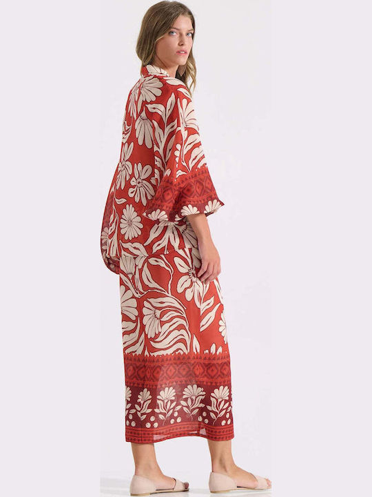 Midi Women's Skirt Floral Orange 10-342394-0 Brown Ekai S/M