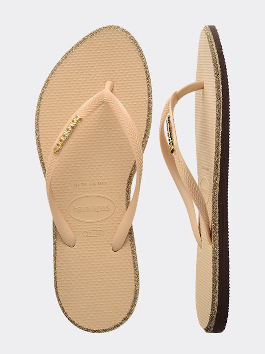 Slim Point Glitter Σαγιονάρες σε Μπεζ Χρώμα