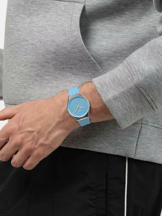 Swatch Γυναικείο Ρολόι Μπαταρίας με Μπλε Καουτσούκ Λουράκι