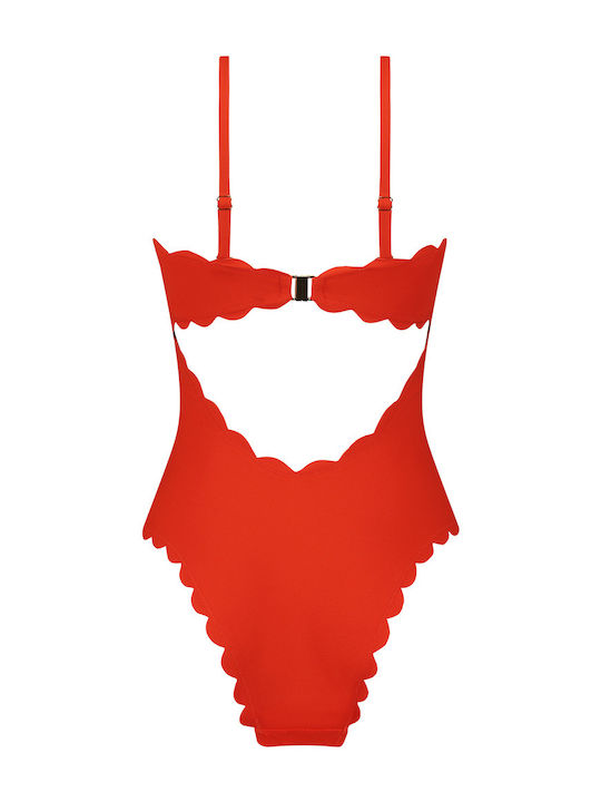 Costum De Baie Întreg Roșu Fără Bretele