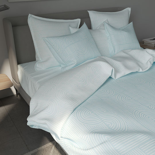 Charalambidis Textiles Knossos Super-Double Bed Sheets Set 240x260cm Light Blue 4 Pieces
