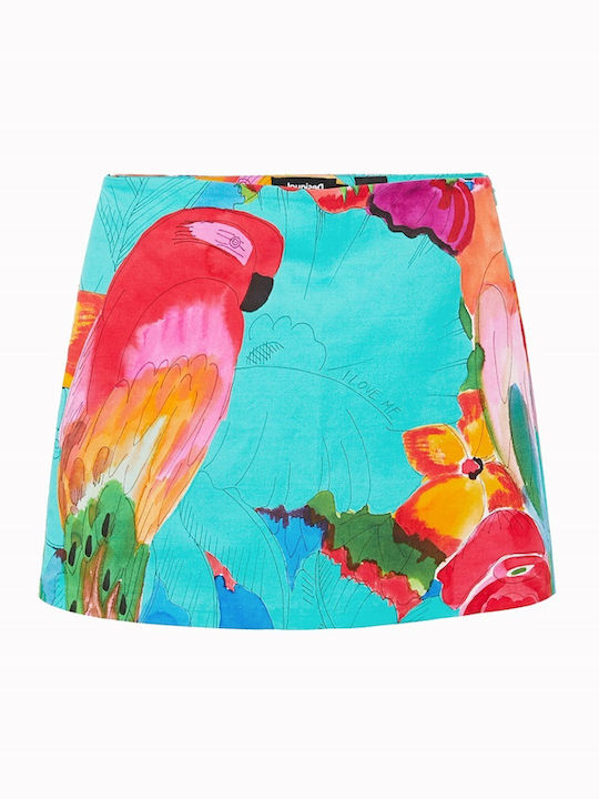 Ψηλόμεση Mini Φούστα Floral Τιρκουάζ