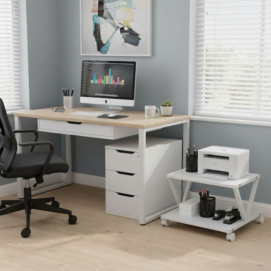 Relaxdays Stand Pentru Imprimantă Cu Roți Alb