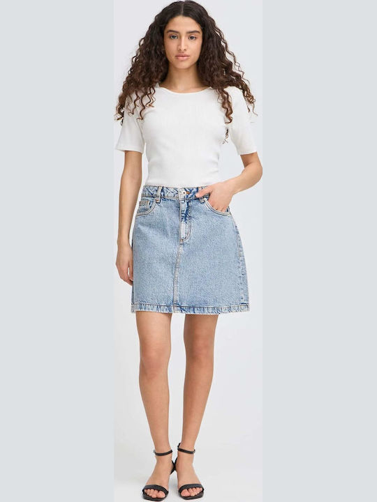 Denim Skirt Washed Light Blue