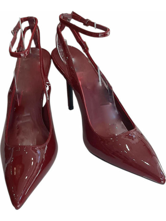 Heels from Patent Leather with Strap Burgundy
