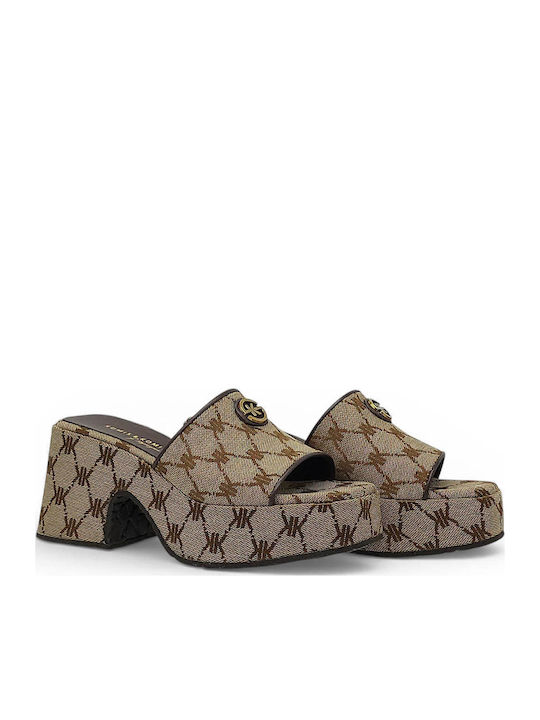 Mules With High Heel In Beige Colour