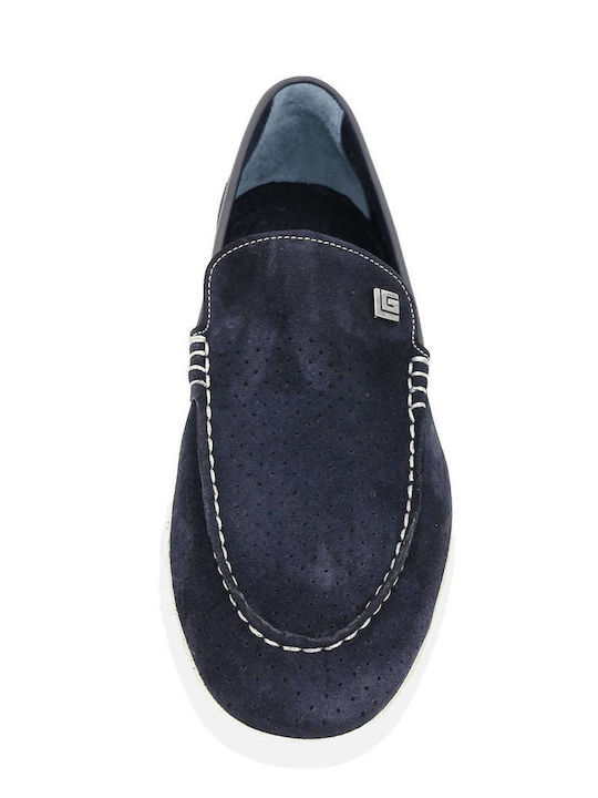 Suede Men's Loafers In Blue Color
