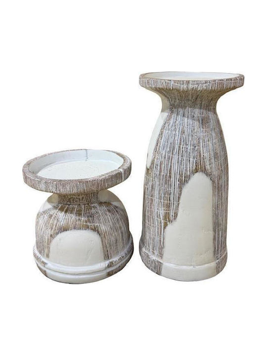 Espiel Polyresin Candle Holder In White Colour 11x10x10cm