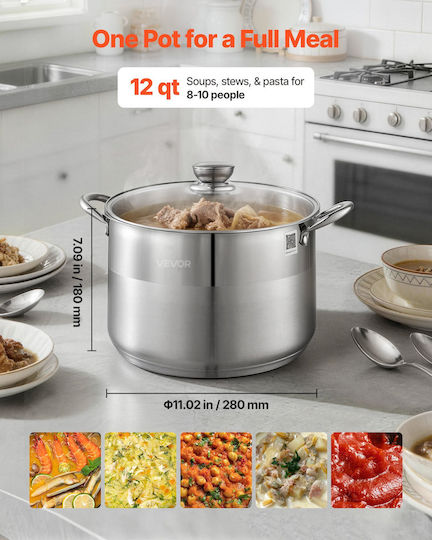 Vevor Deep Stainless Steel Steam Pot 11.4lt / 11.02cm