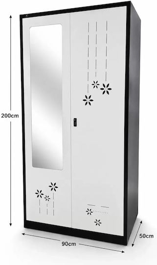 Δίφυλλη Ντουλάπα με Καθρέπτη 200x90x50cm Μαύρη Δίφυλλη Ντουλάπα με Καθρέπτη 200x90x50cm Μαύρη