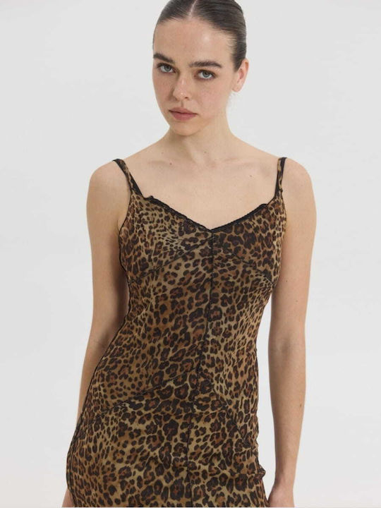 Summer Maxi Evening Slip Dress with Lace Animal Pattern