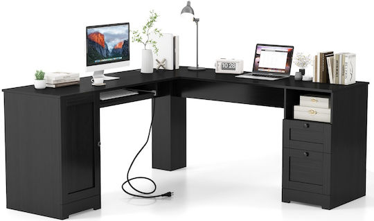 Γωνιακό Γραφείο με USB θύρες 168x168x76εκ. Μαύρο Γωνιακό Γραφείο με USB θύρες 168x168x76εκ. Μαύρο