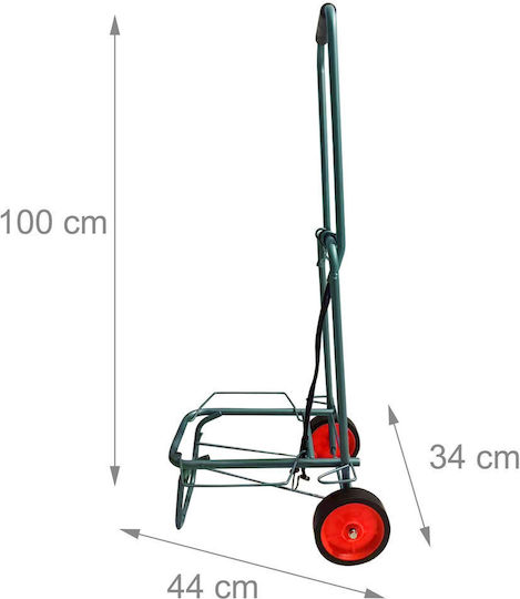Relaxdays Căruț de Cumpărături Pliabil Verde 100x44x34 Cm Capacitate 35 Kg 2 Corzi Elastice