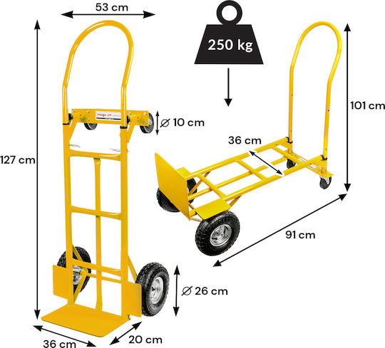 Складска Количка Miller Mega-m 2в1 Транспорт Жълта 250 Кг Картон N