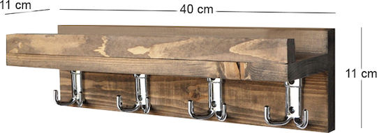 Megapap Стенна Закачалка Aos Дървена 8 Места Кафява 40x11x11cm