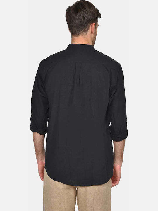Long Sleeve Linen Shirt in Regular Fit Black