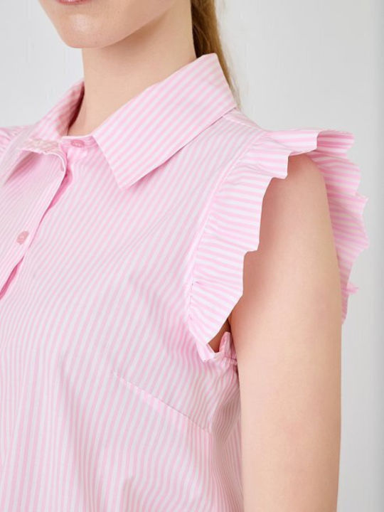 Short Sleeve Women's Shirt Pink Striped