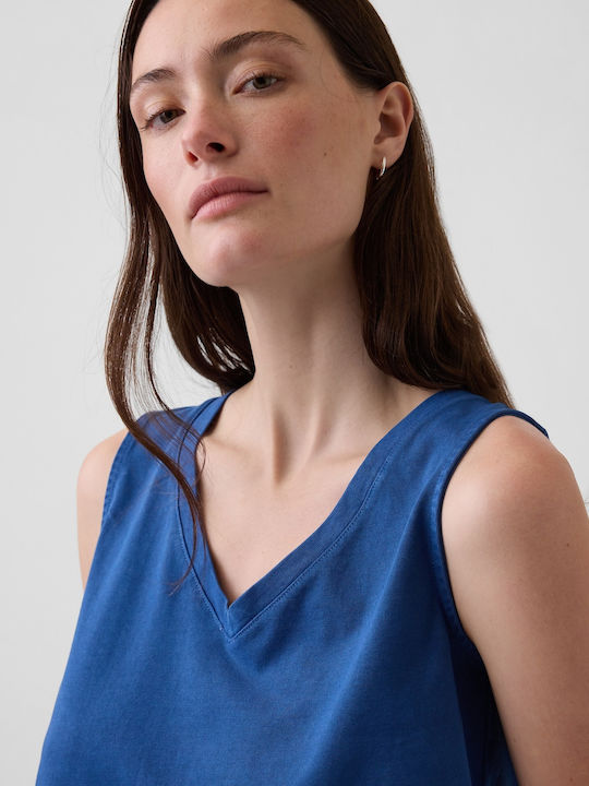 Women's Cotton Sleeveless Blue Crop Top
