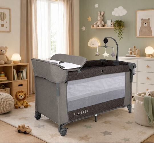 Fun Baby Babybett 2 Ebenen mit Wickeltisch & Matratze Grau 62x125cm