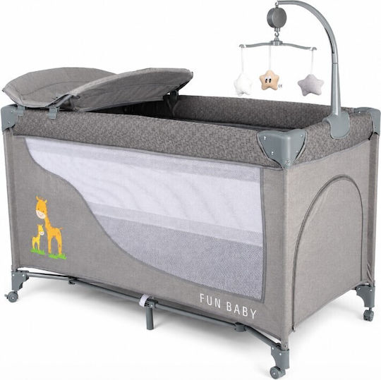 Fun Baby Playpen 2 Levels With Changing Table & Mattress Gray 62x125cm