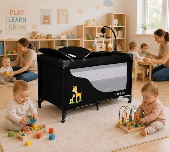 Fun Baby Pătuț De Joacă Cu Două Nivele Cu Masă De Schimbat Scutece Și Saltea Negru 62x125cm
