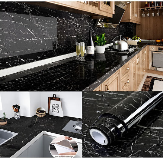 Self-adhesive Kitchen Wallpaper Flippy Marble Effect Roll Self-adhesive Film 40cmx100cm Black