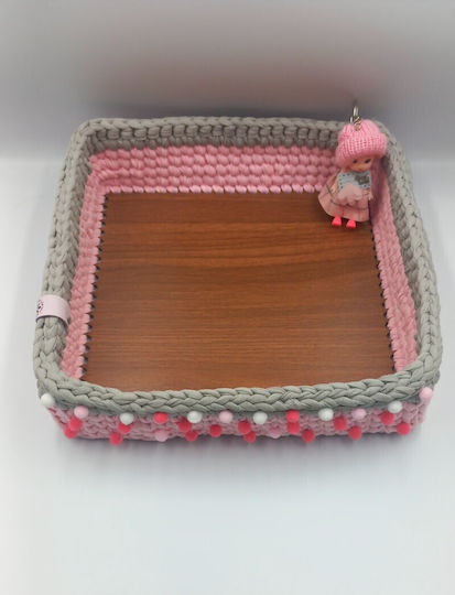 Aristourgimata Children's Storage Basket Made of Wood Pink 30x30cm