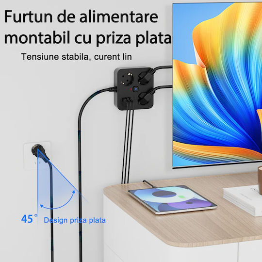 Alista Home Πολύπριζο 3 Θέσεων με USB-A, USB-C, Διακόπτη και Καλώδιο 2m